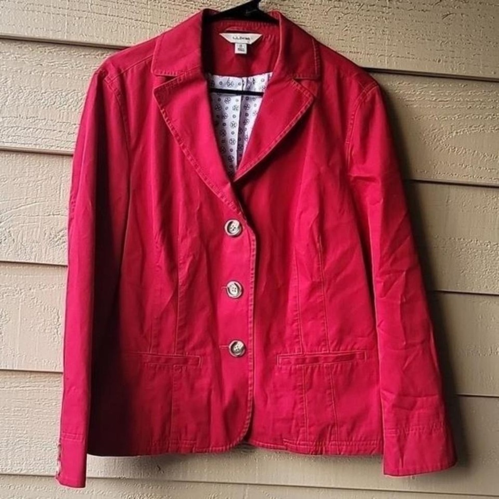 L.L. Bean Blazer Womens 14 PET Red Cotton 3-Button Lined Jacket 274945